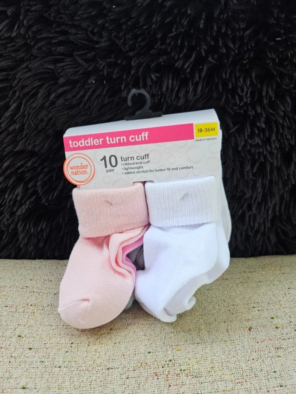 Wonder Nation Kids Socks Turn Cuff Ribbed Multi Color Size 18-36M set of 10 NWT